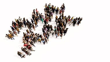 Concept or conceptual large gathering  of people forming aquarius zodiac sign on white background. A 3d illustration symbol for esoteric, the mystic, the power of prediction of astrology