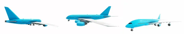 Conceptual Set Three Flying Blue White Passenger Jetliner Commercial Planes — Stockfoto