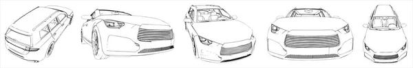 Concept Conceptual Set Urban Luxury Car Sketches Different Perspectives Illustration — Stock Photo, Image