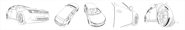 Ensemble Conceptuel Vectoriel Collection Esquisses Une Voiture Urbaine Sous Différents — Image vectorielle