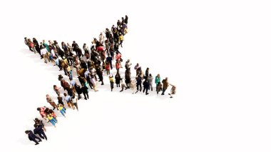 İnsanların kavramsal ve kavramsal olarak geniş bir topluluğunu beyaz arka planda yön bulma pusulayı olarak kabul edin. Seyahat, macera, keşif, yolculuk, ilerleme ve gelişim için üç boyutlu bir örnekleme metaforu