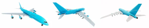 Conceptual Set Three Flying Blue White Passenger Jetliner Commercial Planes — Stok fotoğraf