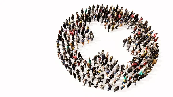 Concept Conceptual Large Gathering People Forming Cross Sign White Backround — Stock Photo, Image