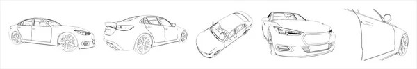 Concept Conceptual Set Urban Car Sketches Different Perspectives Illustration Metaphor — Stock Photo, Image