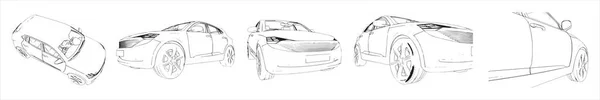 Concept Conceptual Set Urban Car Sketches Different Perspectives Illustration Metaphor — Stock Photo, Image