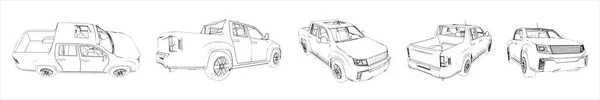 Koncepcja Lub Konceptualny Zestaw Offroad Szkiców Samochodowych Różnych Perspektyw Ilustracja — Zdjęcie stockowe