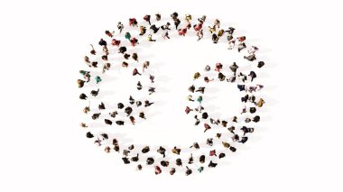 İnsanların kavramsal ya da kavramsal olarak büyük bir araya gelip beyaz arka planda bir kanser burcu işareti oluşturması. Ezoterik, mistik ve astrolojinin gücünün 3 boyutlu bir sembolü.