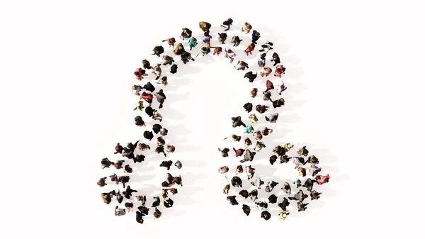 Concept Conceptual Large Gathering People Forming Leo Zodiac Sign White — Stock Photo, Image