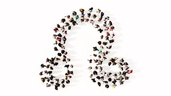 Concept Conceptual Large Gathering People Forming Libra Zodiac Sign White — Stock fotografie