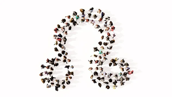 Concept Conceptual Large Gathering People Forming Libra Zodiac Sign White — Stock Photo, Image