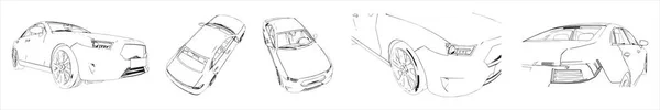 Kentsel Bir Arabanın Kavramsal Kavramsal Çizimleri Farklı Perspektiflerden Çizilir Taşımacılık — Stok fotoğraf