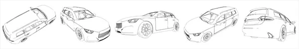 Lüks Bir Arabanın Kavramsal Kavramsal Çizimleri Farklı Açılardan Çizilir Ulaşım — Stok fotoğraf