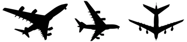 Концептуальний Набір Трьох Літаючих Чорних Пасажирських Літаків Або Комерційних Літаків — стокове фото