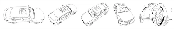 Conjunto Conceitual Vetorial Coleção Carro Urbano Esboça Partir Diferentes Perspectivas —  Vetores de Stock