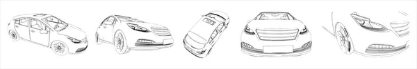 Concepto Conjunto Conceptual Coche Urbano Bosqueja Desde Diferentes Perspectivas Ilustración — Foto de Stock