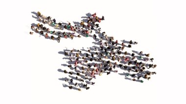 Kavramsal kavramsal geniş insan topluluğu renkli arka planda motosiklet üzerinde bir dublör imajı oluşturuyor. Spor, adrenalin, aşırı rekabet, tehlike ve eğlence için üç boyutlu bir metafor.