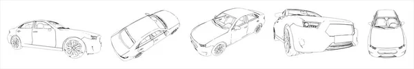 Vectorconceptual Set Collection Urban Car Sketches Different Perspectives Metaphor Transportation — Image vectorielle