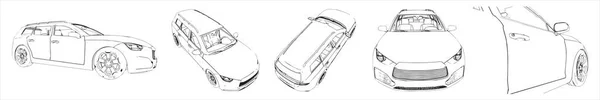 Concept Conceptual Set Urban Luxury Car Sketches Different Perspectives Illustration — Stock Photo, Image