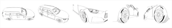 Concept Conceptual Set Urban Luxury Car Sketches Different Perspectives Illustration — Stock Photo, Image