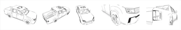 Begreppet Eller Konceptuell Uppsättning Offroad Bil Skisser Från Olika Perspektiv — Stockfoto