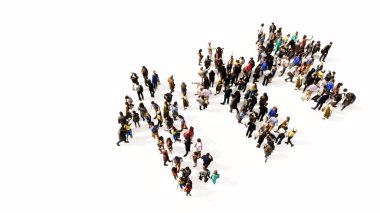 Kavramsal kavramsal olarak, el ele tutuşan çocukları oluşturan geniş bir topluluk. 3d illüstrasyon metaforu arkadaşlık, eğitim, uyarı, önleme ve güvenlik