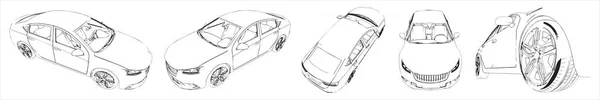 Concepto Conjunto Conceptual Coche Urbano Bosqueja Desde Diferentes Perspectivas Ilustración — Foto de Stock