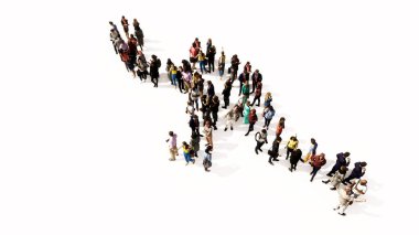 Beyaz arka planda bir tenisçinin görüntüsü olarak büyük bir insan topluluğunu kavramsal ya da kavramsal olarak algılayın. Spor, rekabet, eğitim, rahatlama, aile ve eğlence için üç boyutlu bir metafor