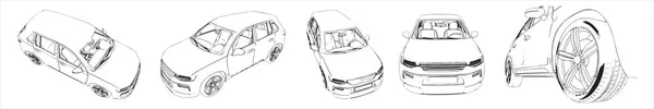 Kentsel Bir Arabanın Kavramsal Kavramsal Çizimleri Farklı Perspektiflerden Çizilir Taşımacılık — Stok fotoğraf