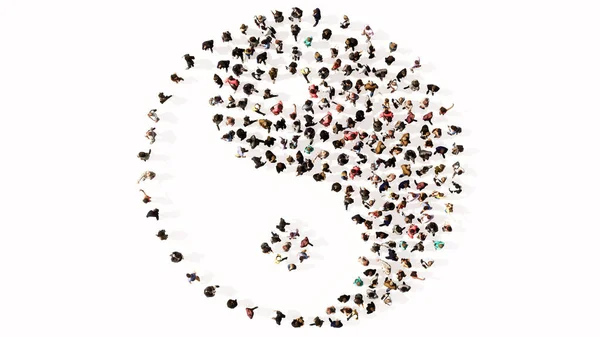 Концепция Концептуальное Большое Собрание Людей Формирующих Образ Китайского Символа Инь — стоковое фото