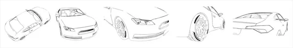 Concept Conceptual Set Urban Sport Car Sketches Different Perspectives Illustration — Stock Photo, Image