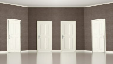 Dört kapı ile kahverengi boş oda