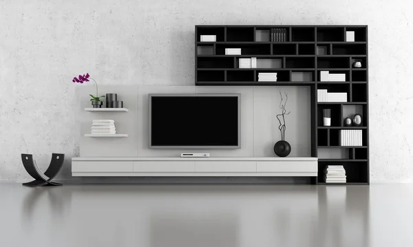 Preto e branco sala de estar — Fotografia de Stock