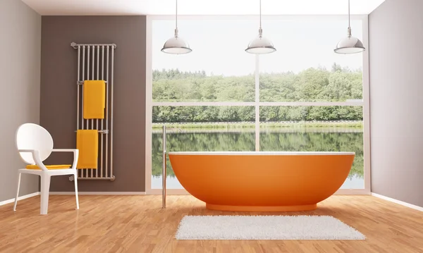 Kahverengi ve turuncu modern banyo — Stok fotoğraf