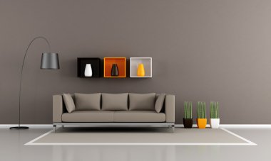 minimalist kahverengi oturma odası
