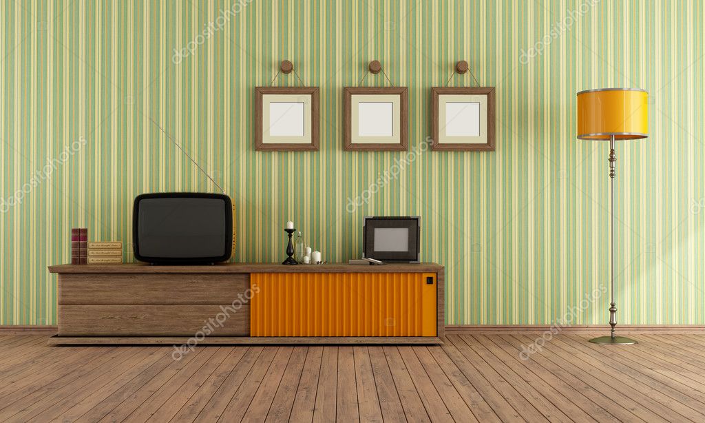 Retro tv in een woonkamer — Stockfoto © archideaphoto #18783447 Retro tv in een woonkamer — Stockfoto © archideaphoto #18783447