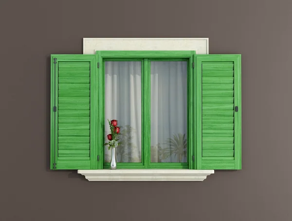 Fenêtre en bois vert — Photo
