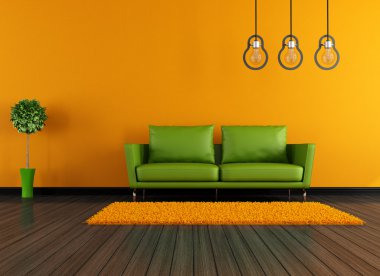 Yeşil ve turuncu, modern oturma odası