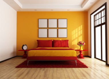 Kırmızı ve turuncu modern yatak odası