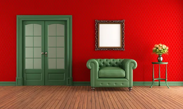 Rood en groen vintage kamer — Stockfoto