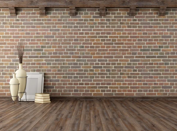 Пустой винтажный интерьер с кирпичной стеной — стоковое фото