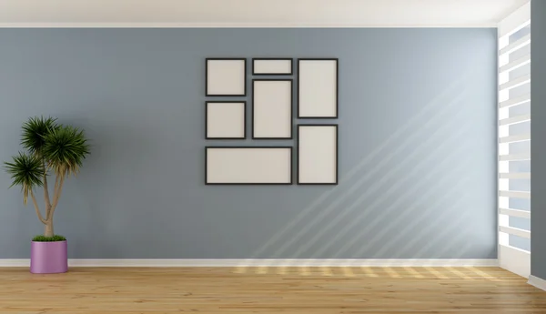 Modrý prázdné minimalistický obývací pokoj — Stock fotografie