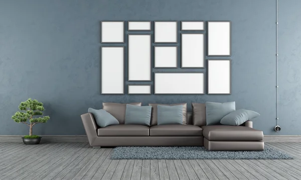 Blauwe woonkamer — Stockfoto