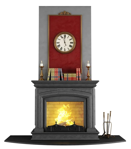 Classic stone fireplace — Stock Photo, Image