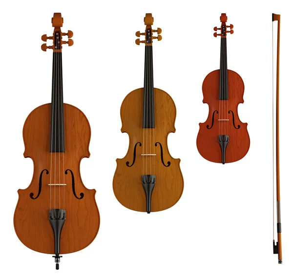 더블 베이스, 비올라와 바이올린 — 스톡 사진