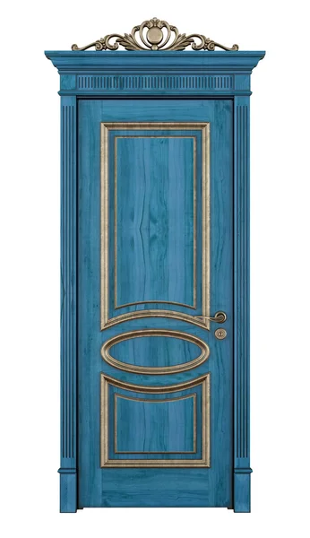 Голубая классическая дверь на белом — стоковое фото