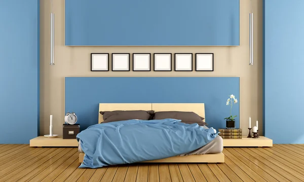 Kamar tidur biru kontemporer — Stok Foto