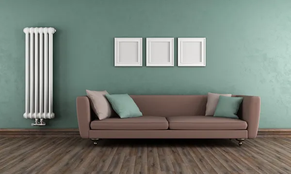 Green and brown vintage living room — Stock Photo, Image