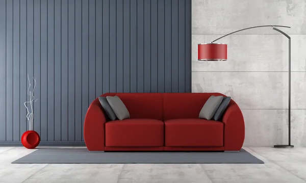 Sala de estar contemporânea com sofá vermelho — Fotografia de Stock