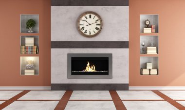 Gas fireplace in a living room clipart
