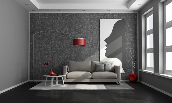 Černý moderní obývací pokoj — Stock fotografie